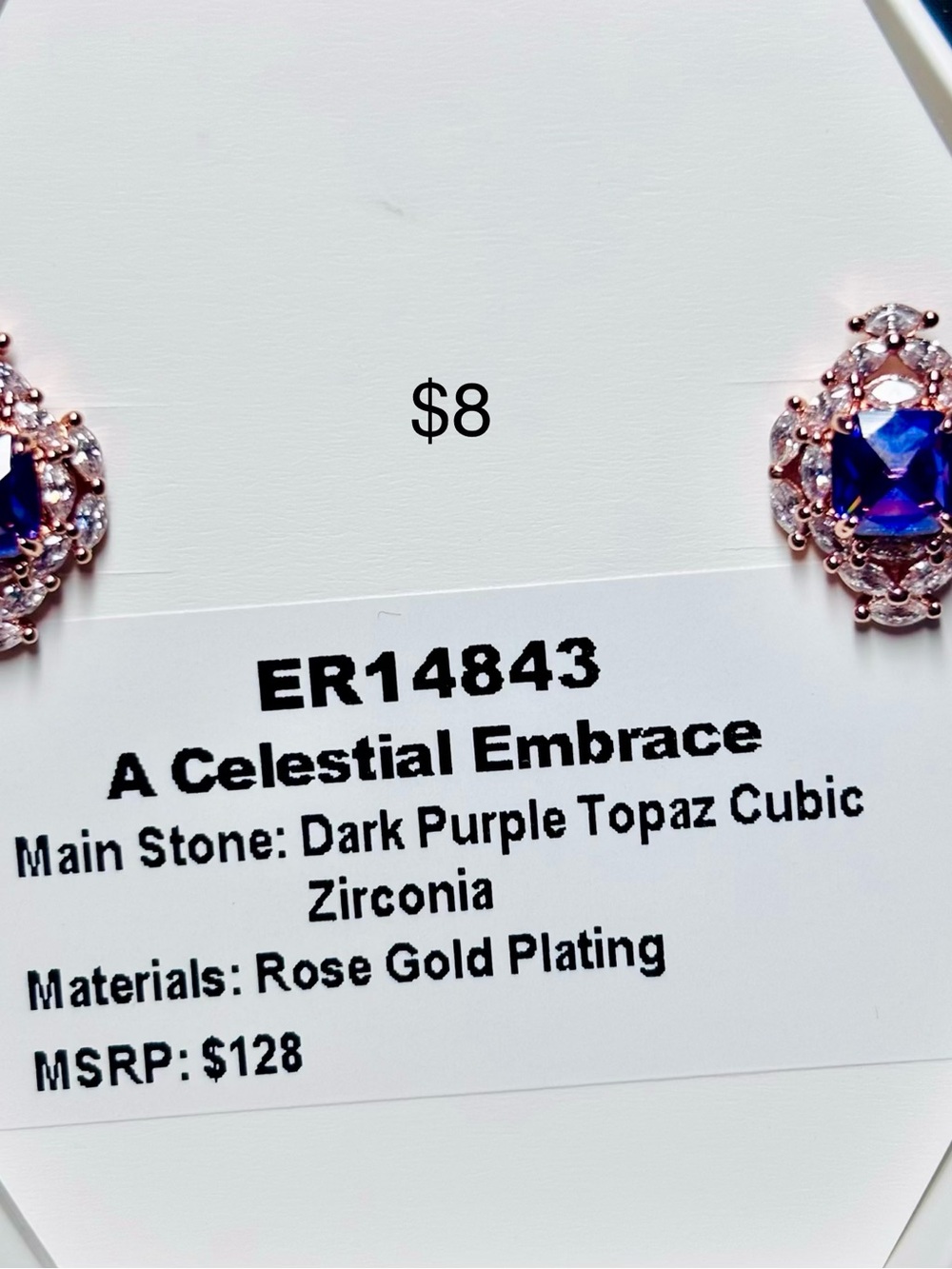A Celestial Embrace Rose Gold Earrings with Dark Purple Topaz